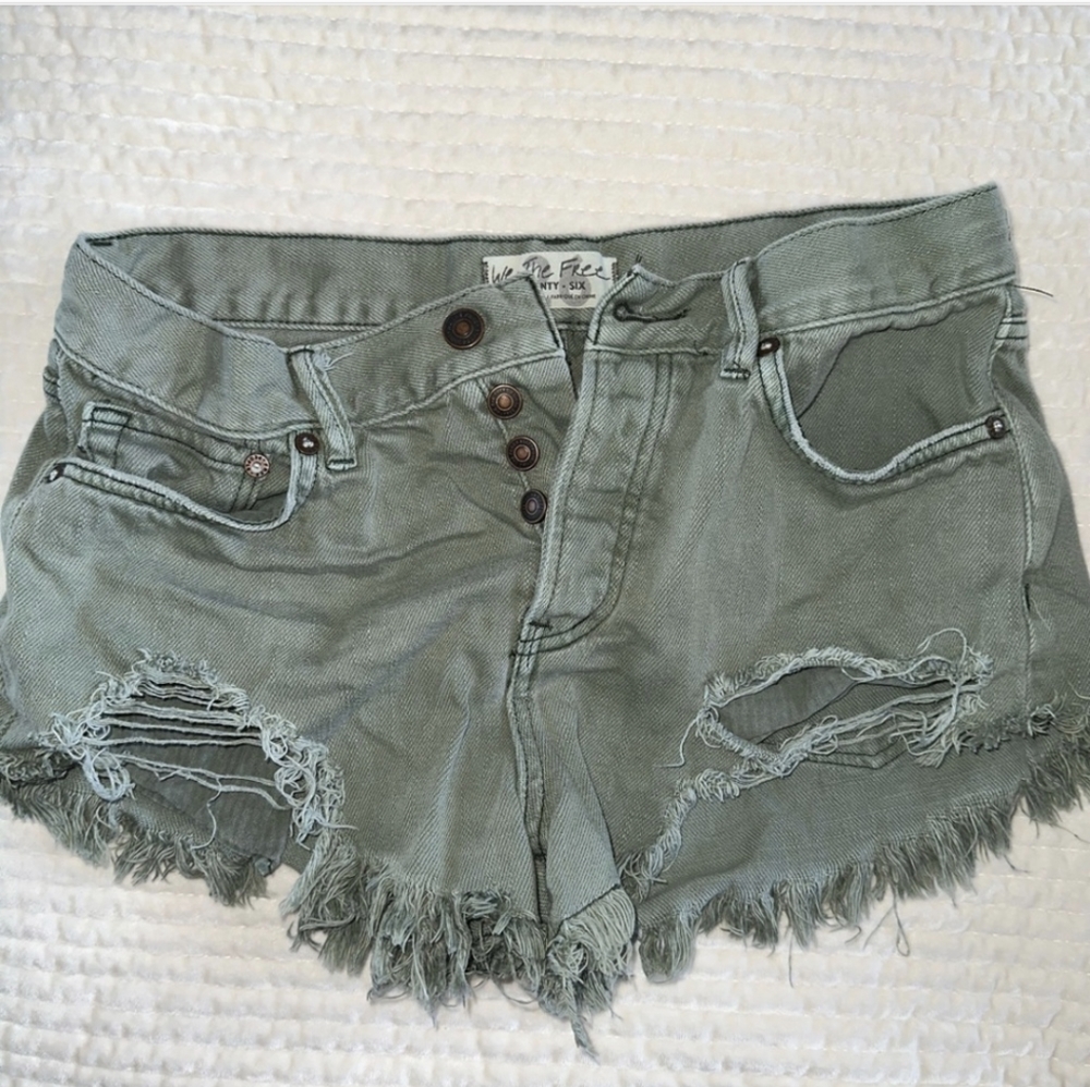 Free people green destroyed denim shorts